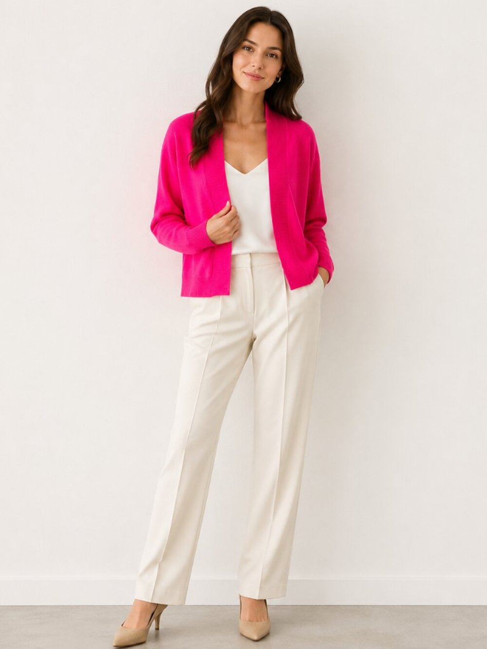 One Grey Day Porter Hot Pink 100% Cashmere Cardigan M